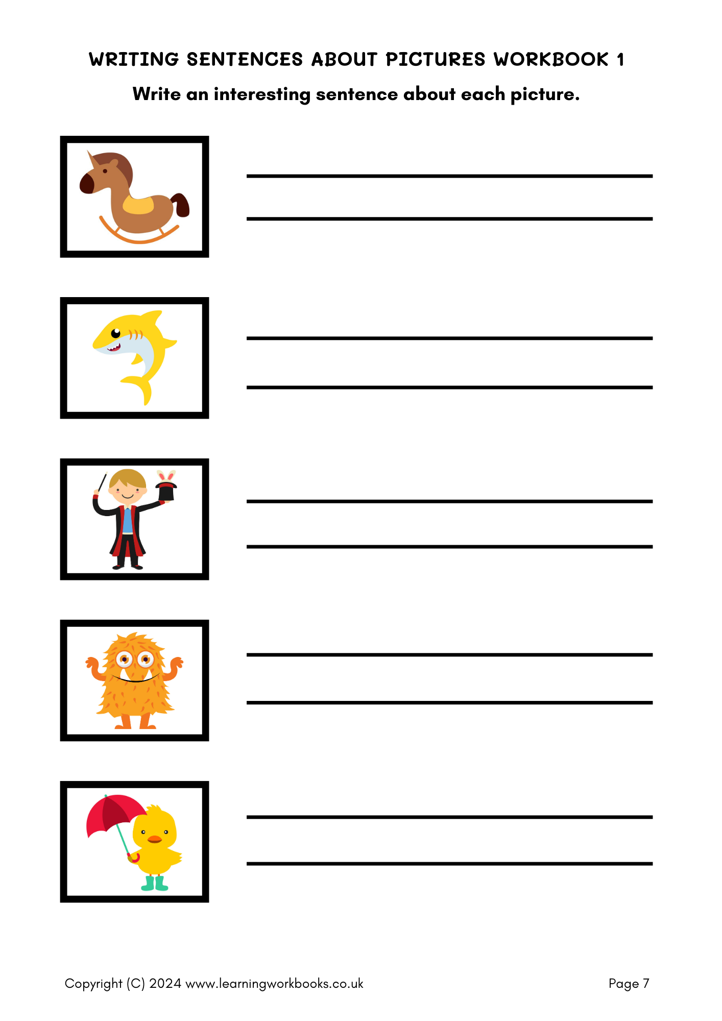 Writing Sentences About Pictures Workbook 1 (downloadable digital product)