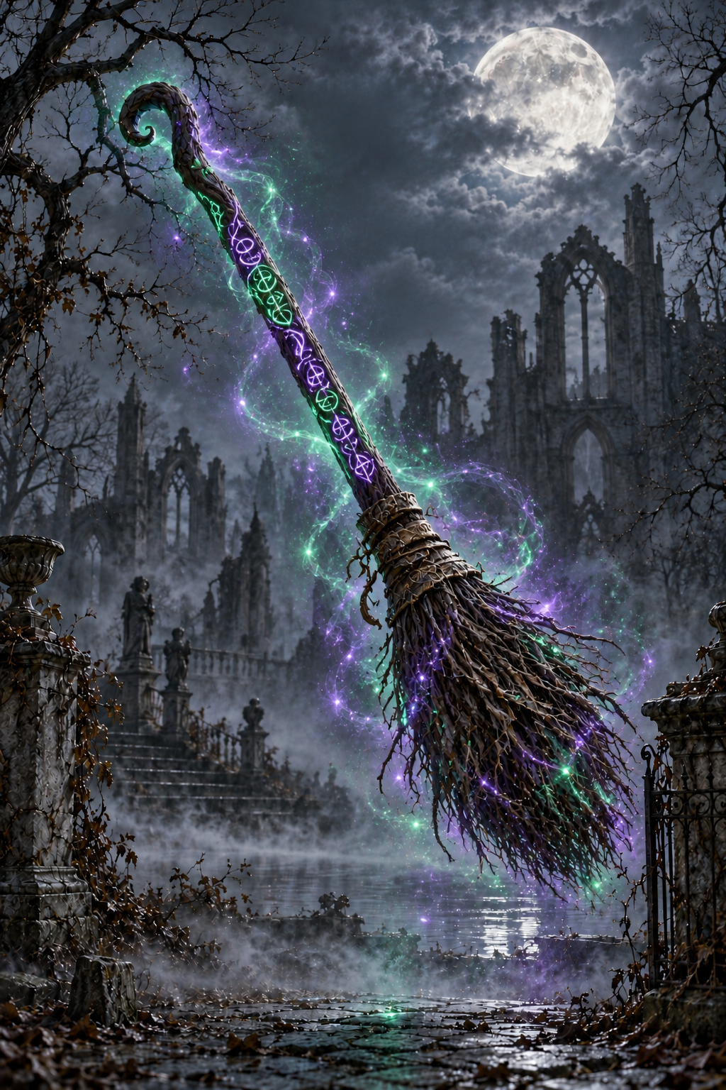 Wicked Witch's Broomstick with Glowing Magical Runes / Halloween Printable 15 / High Resolution Digital Download