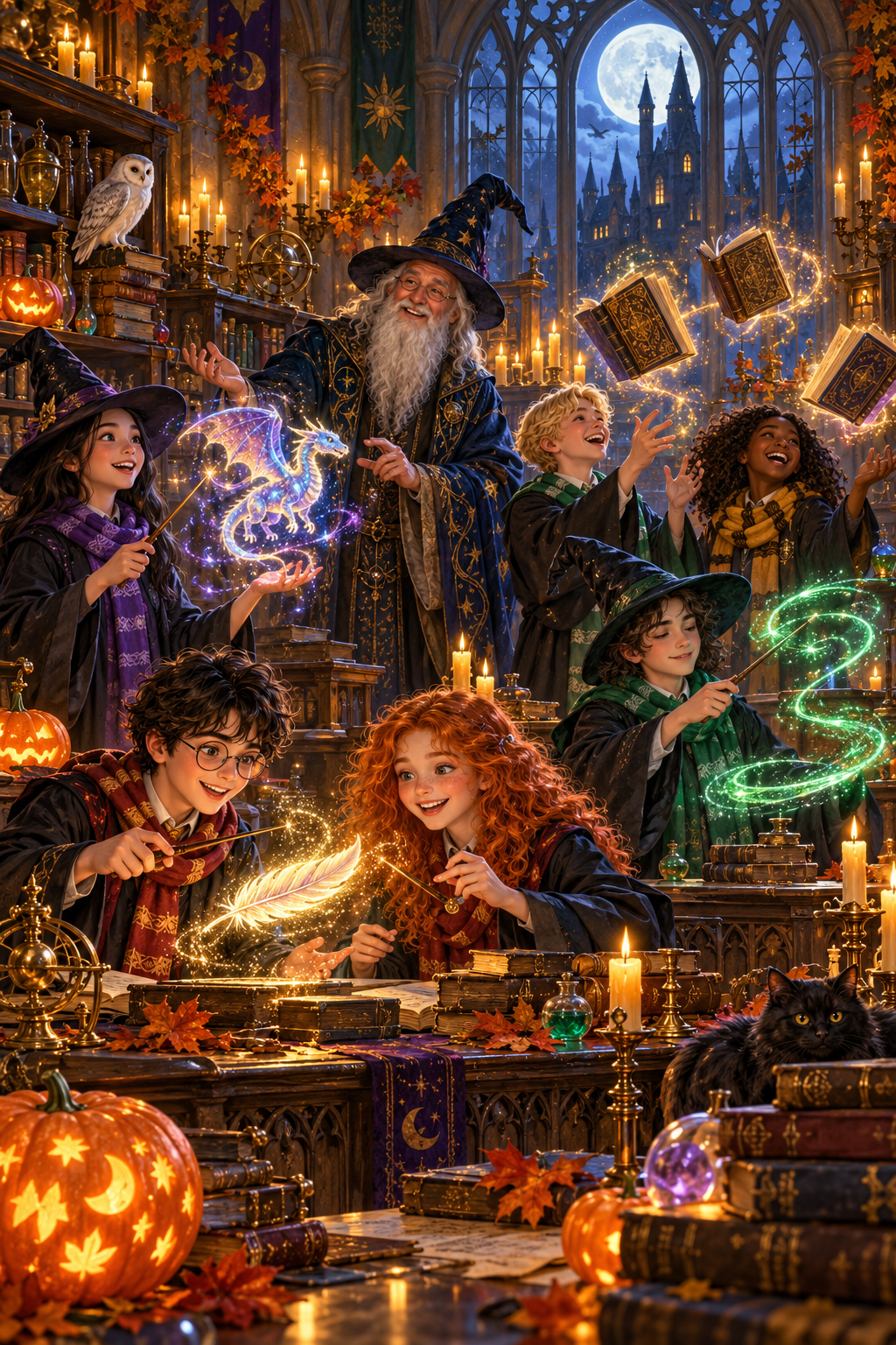 Playful Witches and Wizards Attending a Magical Halloween Academy / Halloween Printable 14 / High Resolution Digital Download