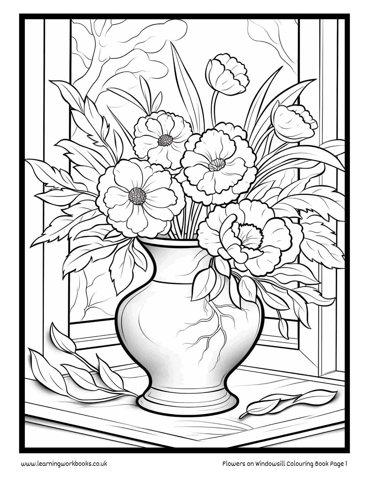 Flowers on Windowsill Colouring Book 1 (downloadable digital product)