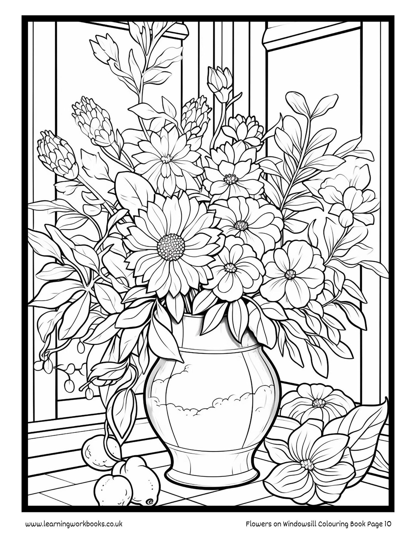 Flowers on Windowsill Colouring Book 1 (downloadable digital product)