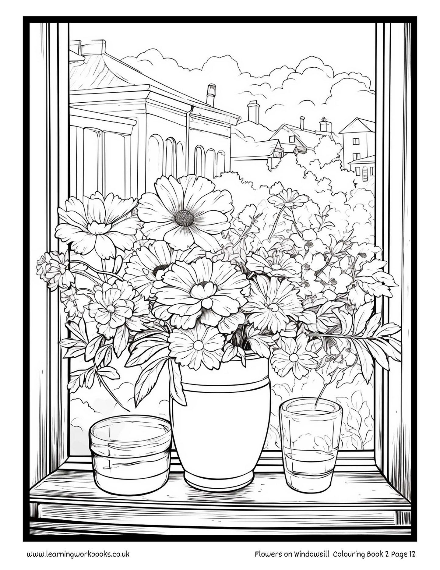 Flowers on Windowsill Colouring Book 2 (downloadable digital product)