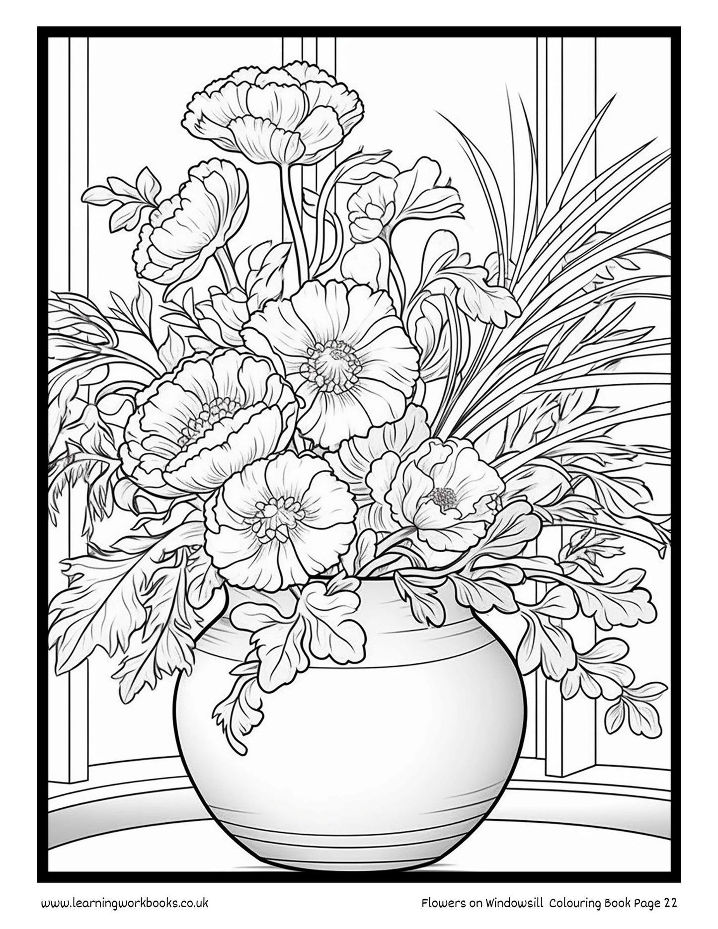 Flowers on Windowsill Colouring Book 1 (downloadable digital product)