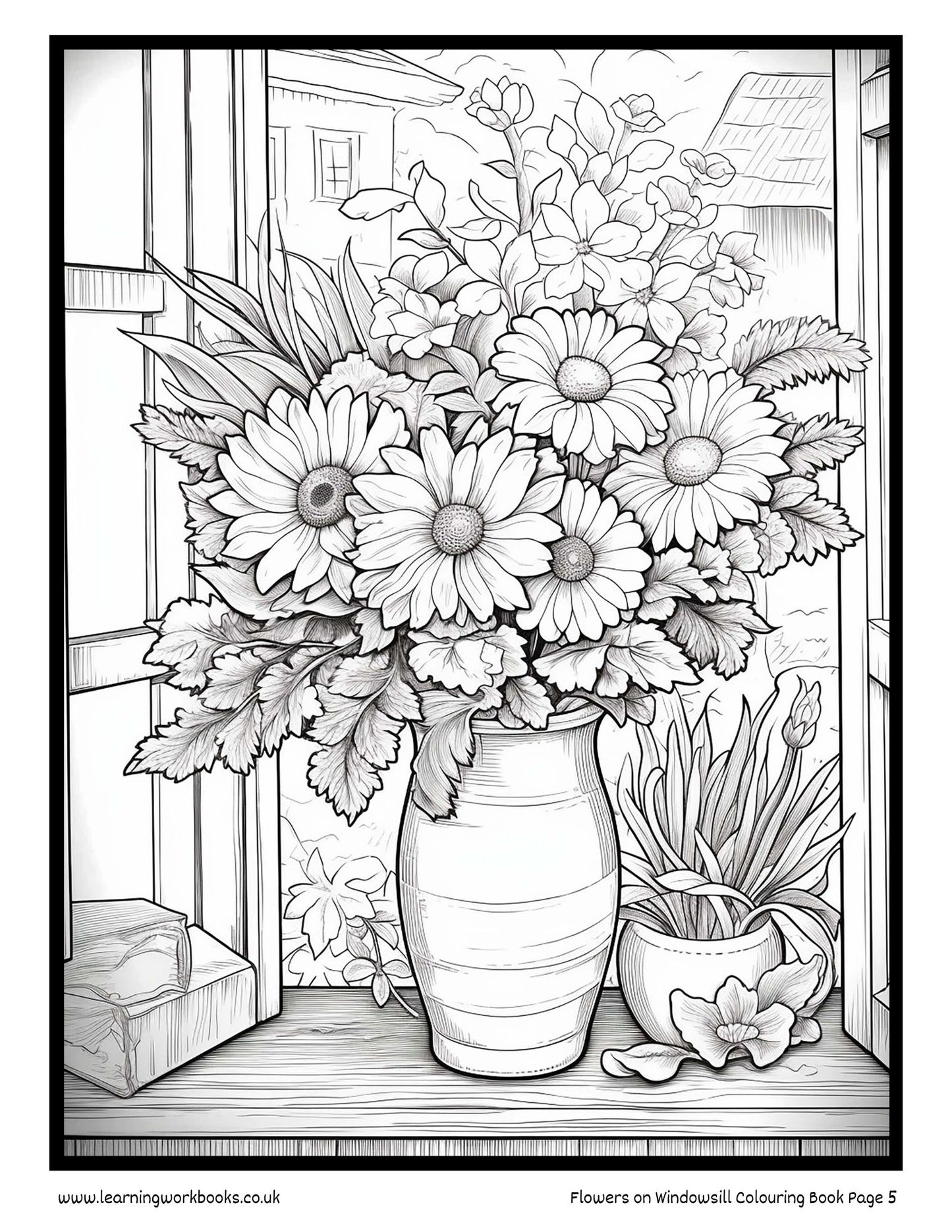 Flowers on Windowsill Colouring Book 1 (downloadable digital product)