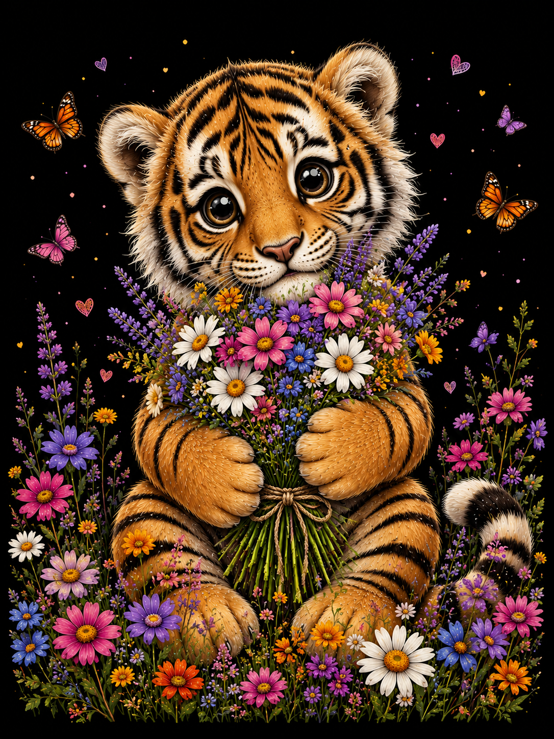 Cute Tiger Holding a Bouquet / Tigers Printable Art 1 / Premium Printable Digital Download
