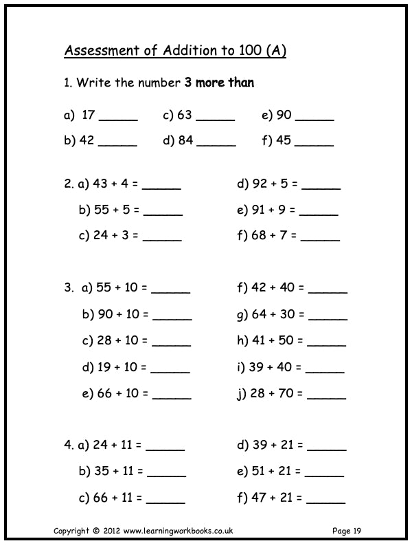 Addition to 100 Workbook A (downloadable digital product)