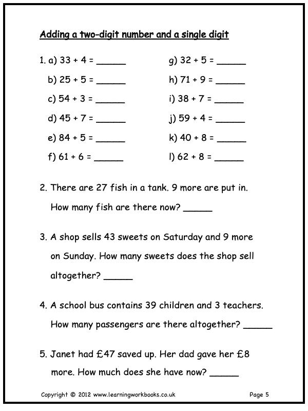 Addition to 100 Workbook A (downloadable digital product)