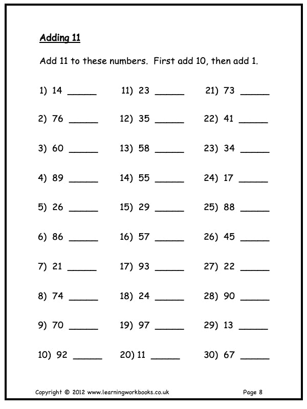 Addition to 100 Workbook A (downloadable digital product)