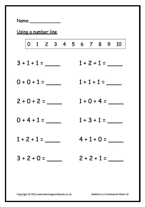 Addition to 5 Homework Sheets (downloadable digital product)