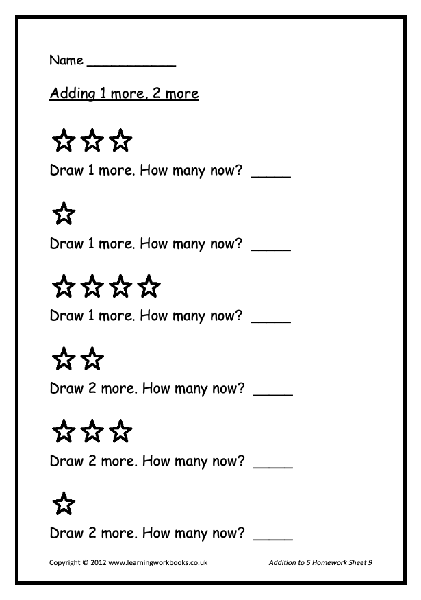 Addition to 5 Homework Sheets (downloadable digital product)
