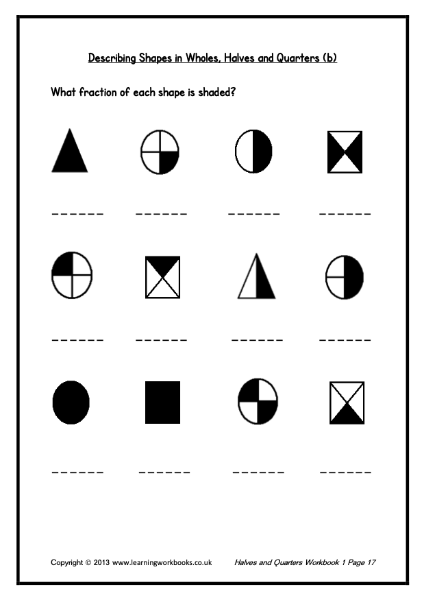 Fractions: Halves and Quarters Workbook 1 (downloadable digital product)