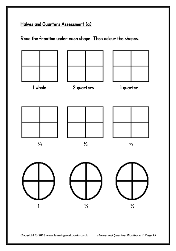 Fractions: Halves and Quarters Workbook 1 (downloadable digital product)