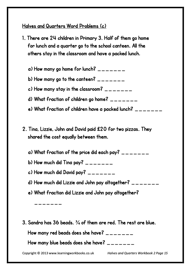 Fractions: Halves and Quarters Workbook 2 (downloadable digital product)