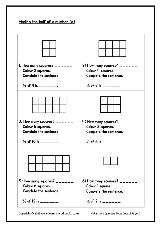 Fractions: Halves and Quarters Workbook 2 (downloadable digital product)