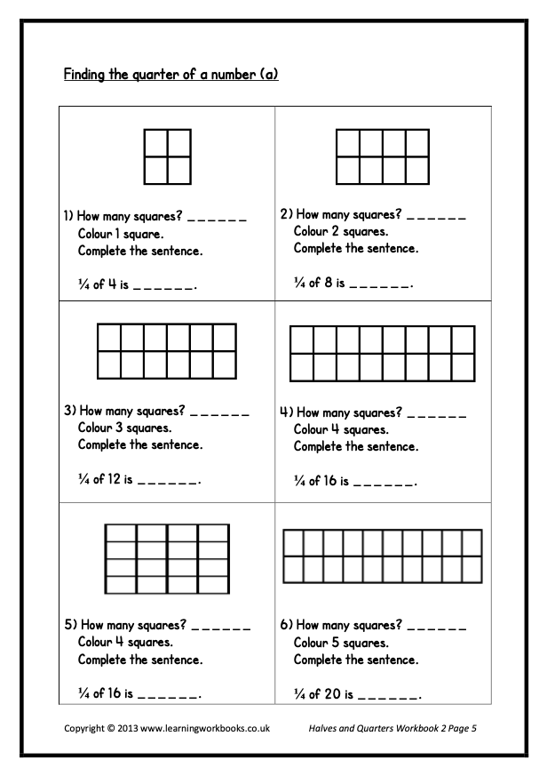 Fractions: Halves and Quarters Workbook 2 (downloadable digital product)