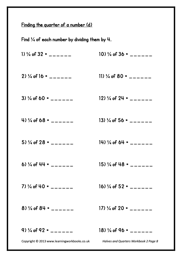 Fractions: Halves and Quarters Workbook 2 (downloadable digital product)