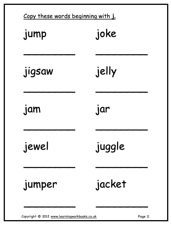 Alphabet Workbook Letter J (downloadable digital product)