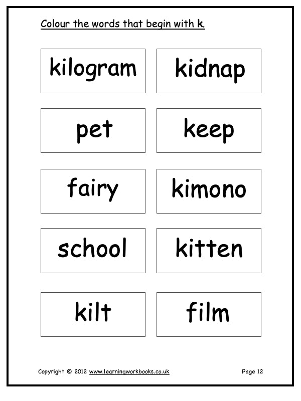 Alphabet Workbook Letter K (downloadable digital product)