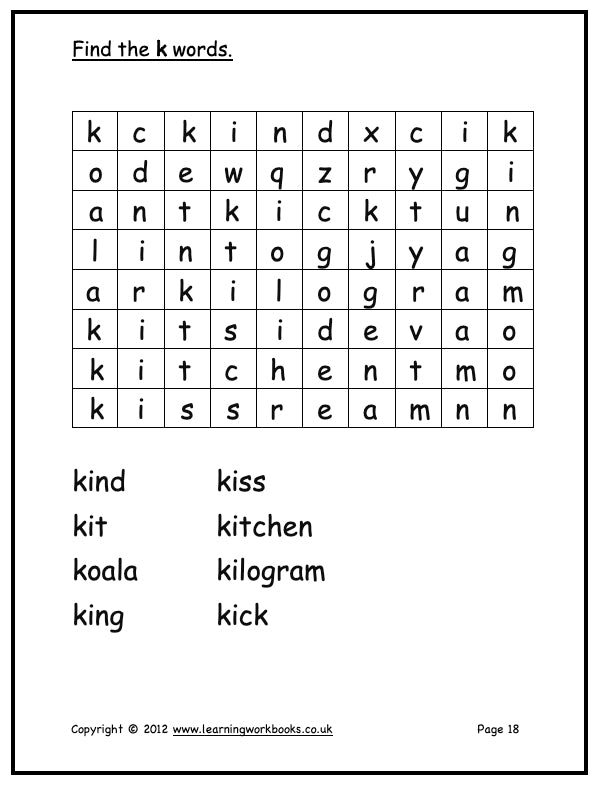 Alphabet Workbook Letter K (downloadable digital product)