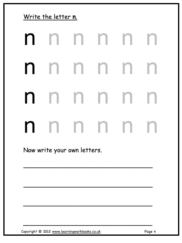 Alphabet Workbook Letter N (downloadable digital product)