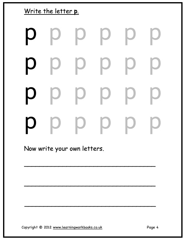 Alphabet Workbook Letter P (downloadable digital product)