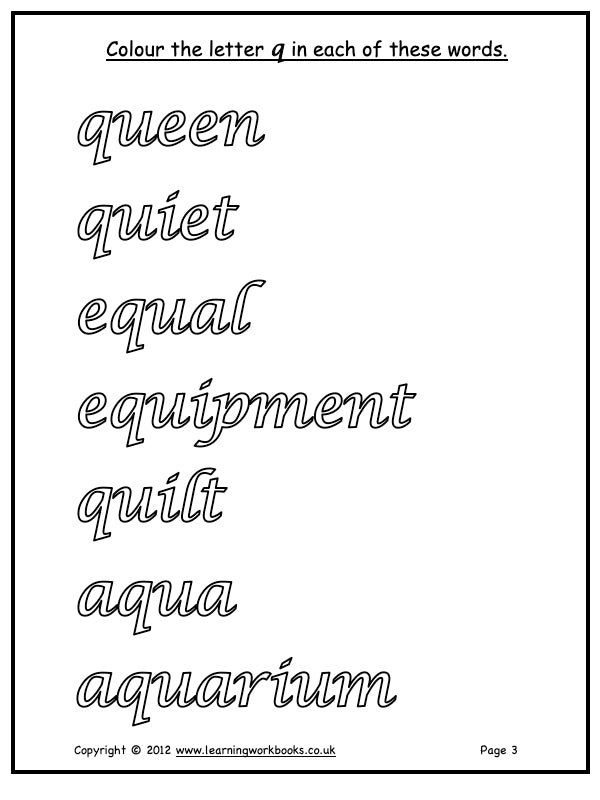 Alphabet Workbook Letter Q (downloadable digital product)