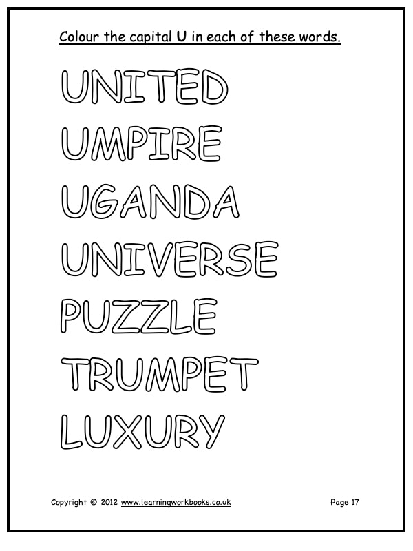 Alphabet Workbook Letter U (downloadable digital product)