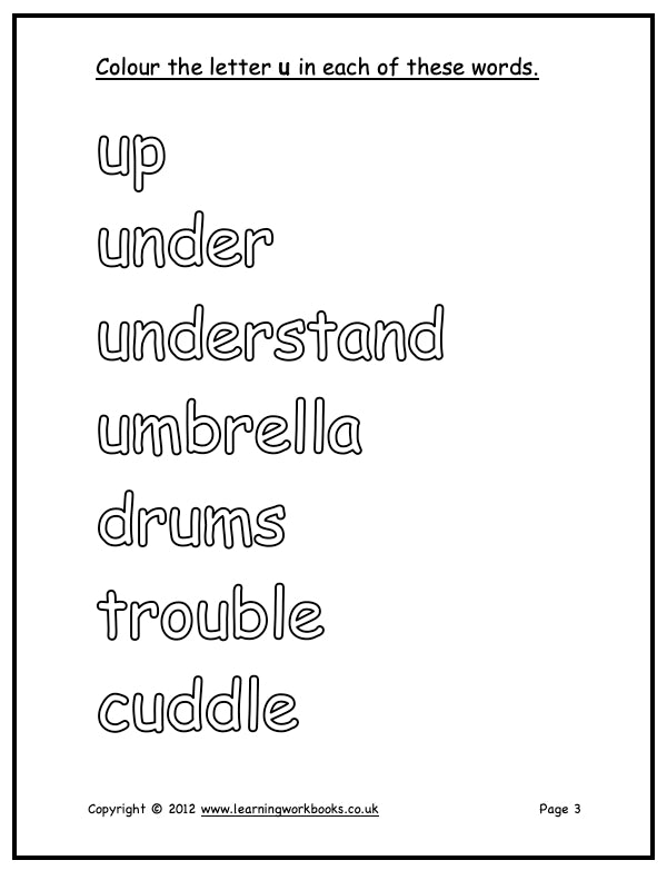 Alphabet Workbook Letter U (downloadable digital product)