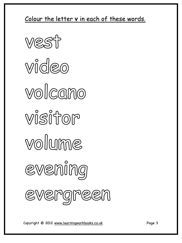 Alphabet Workbook Letter V (downloadable digital product)