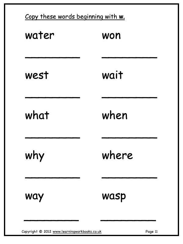 Alphabet Workbook Letter W (downloadable digital product)