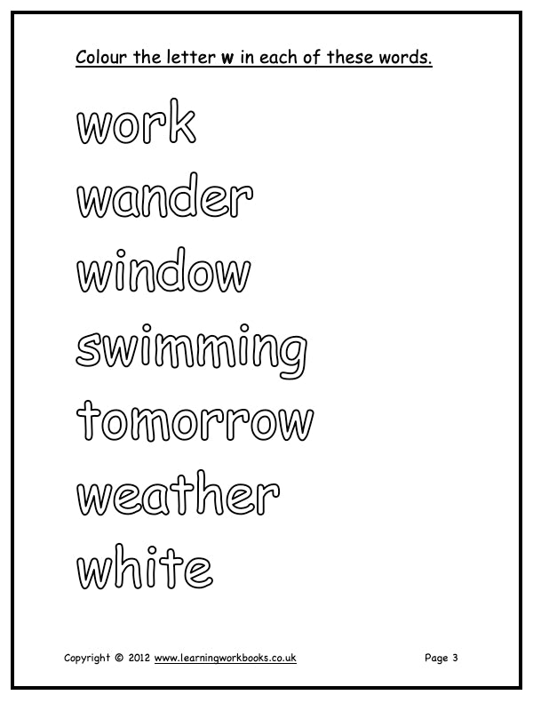Alphabet Workbook Letter W (downloadable digital product)