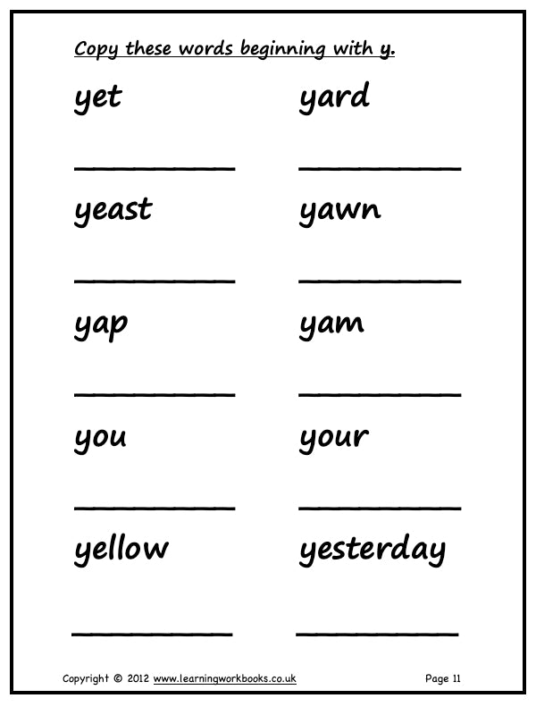 Alphabet Workbook Letter Y (downloadable digital product)