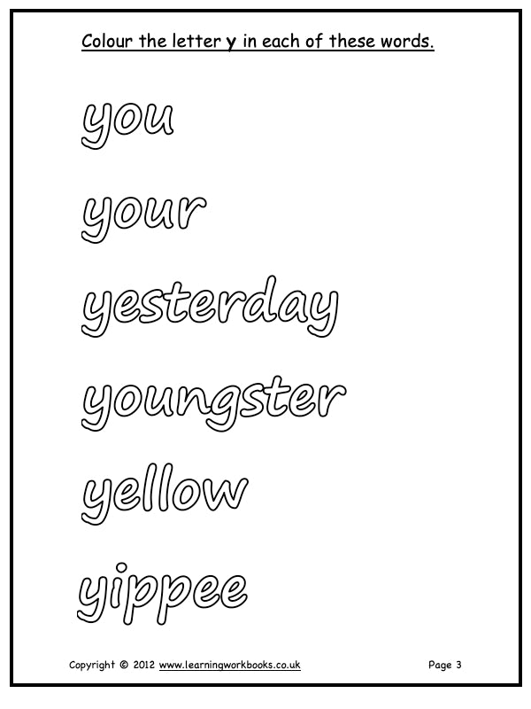 Alphabet Workbook Letter Y (downloadable digital product)