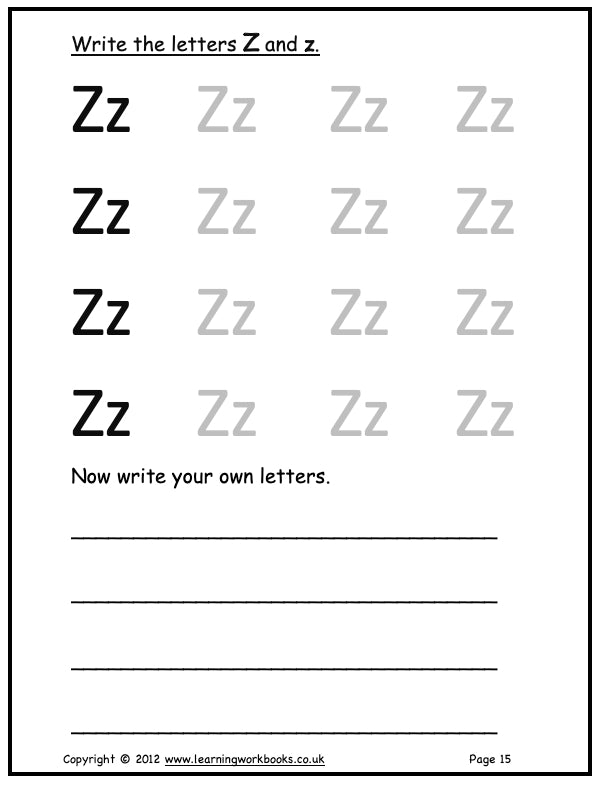 Alphabet Workbook Letter Z (downloadable digital product)