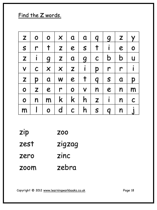 Alphabet Workbook Letter Z (downloadable digital product)