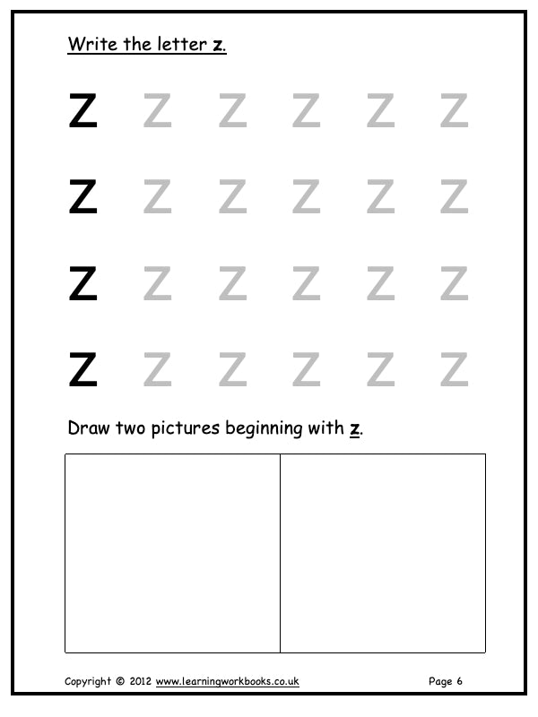 Alphabet Workbook Letter Z (downloadable digital product)