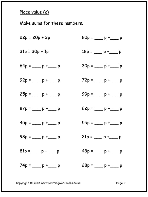 Numbers to 100 Homework Sheets (downloadable digital product)