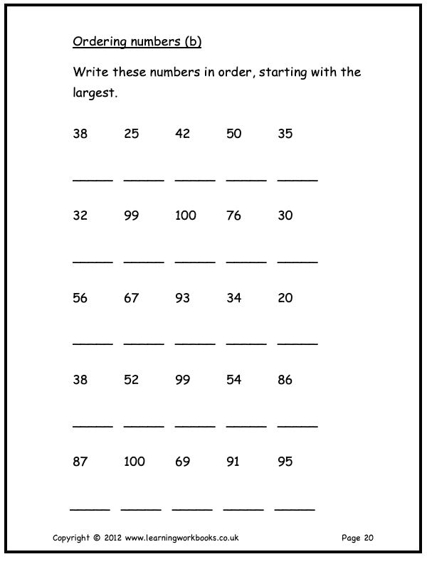 Numbers to 100 Workbook (downloadable digital product)