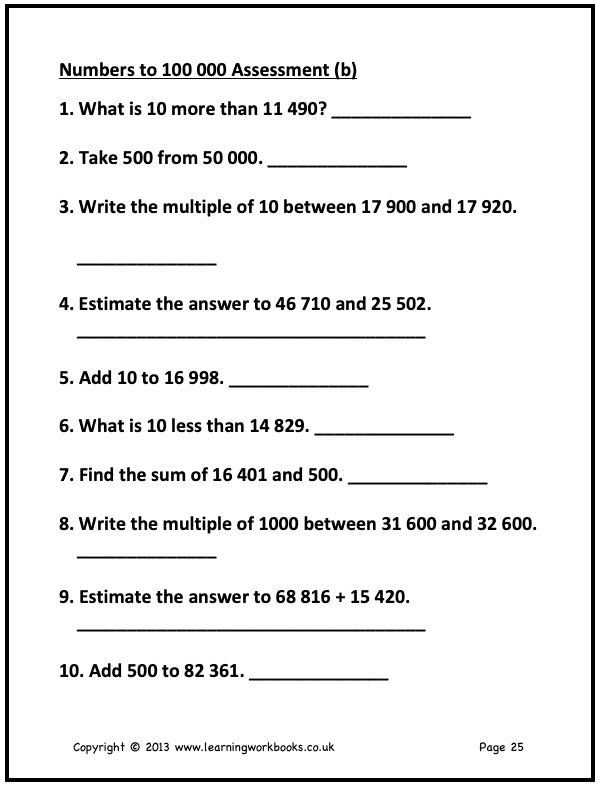 Numbers to 100,000 Workbook (downloadable digital product)