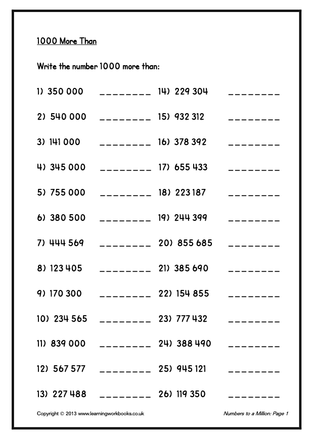Numbers to a Million Workbook (downloadable digital product)