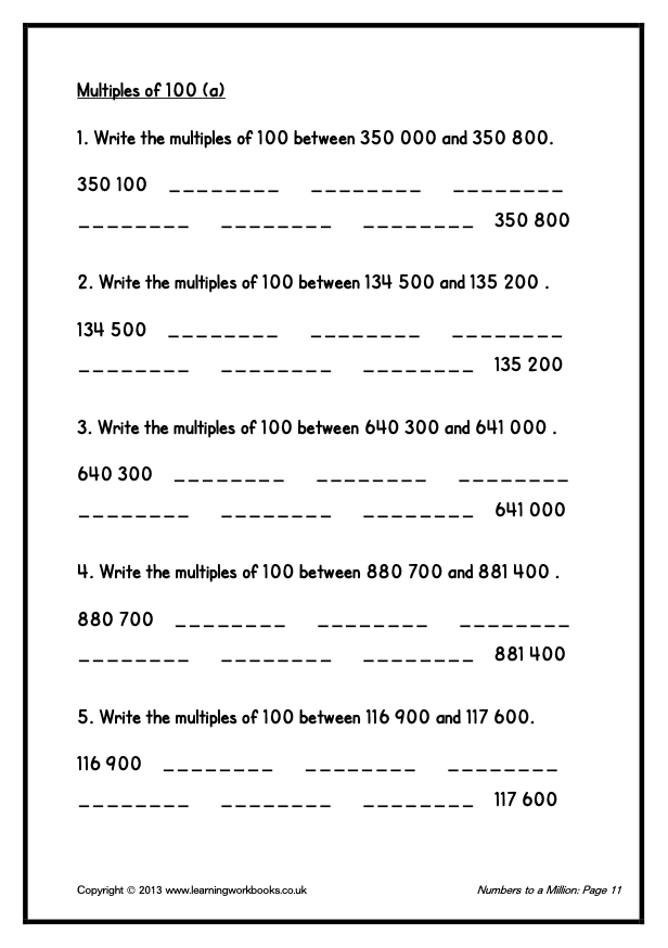 Numbers to a Million Workbook (downloadable digital product)