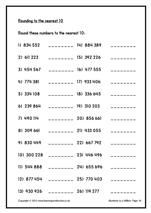 Numbers to a Million Workbook (downloadable digital product)