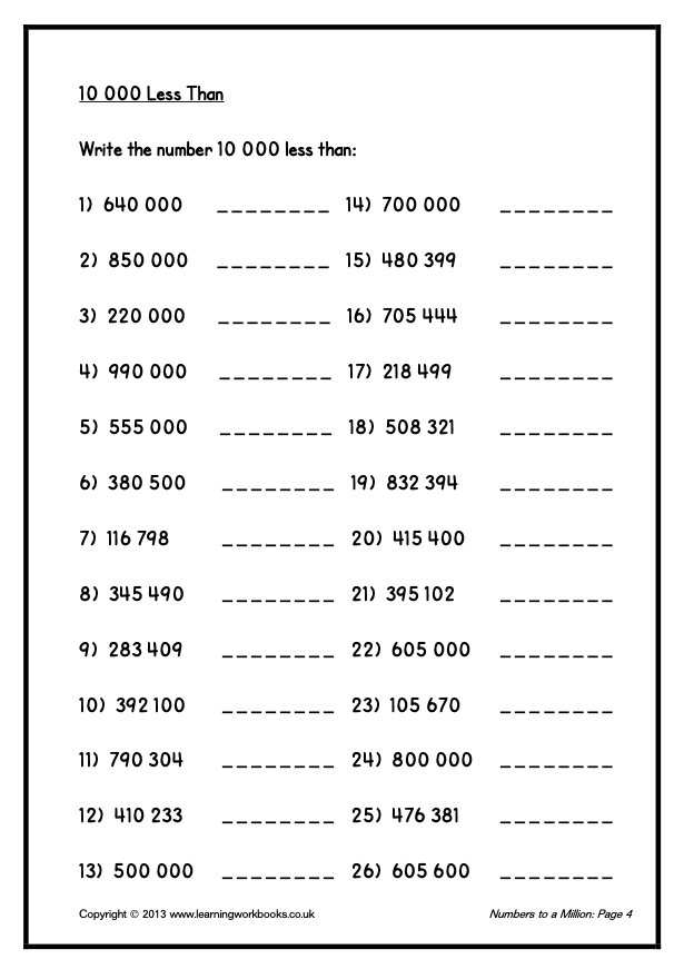 Numbers to a Million Workbook (downloadable digital product)