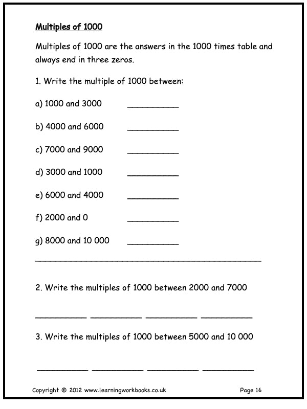 Numbers to 10,000 Workbook A (downloadable digital product)