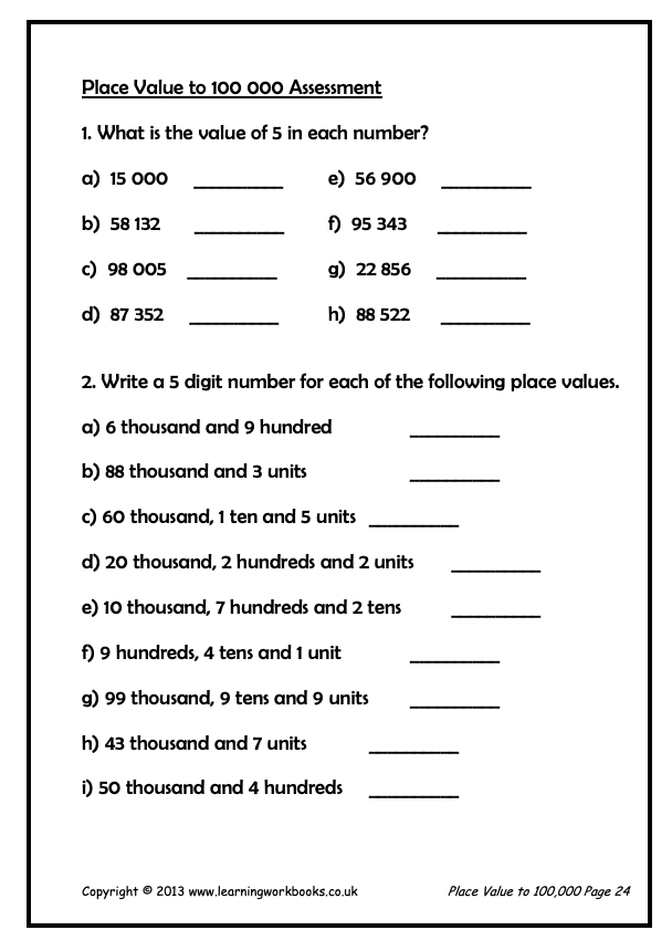 Place Value to 100,000 Workbook (downloadable digital product)