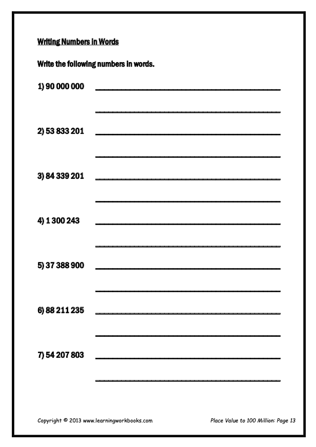 Place Value to 100 Million Workbook (downloadable digital product)