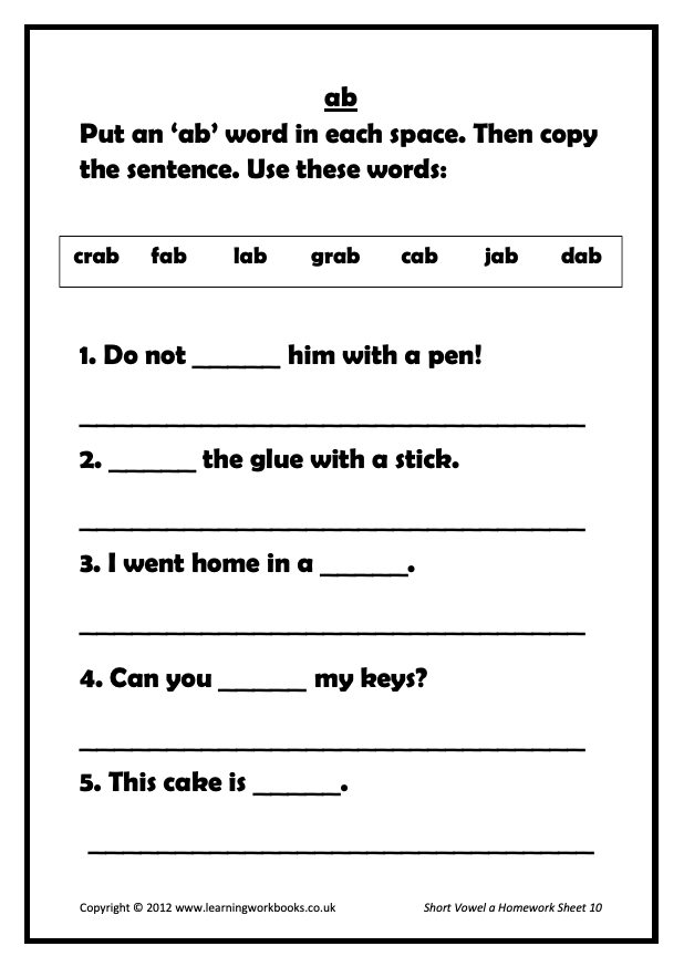 Phonics 1 Homework Sheets: Short Vowel a (downloadable digital product)