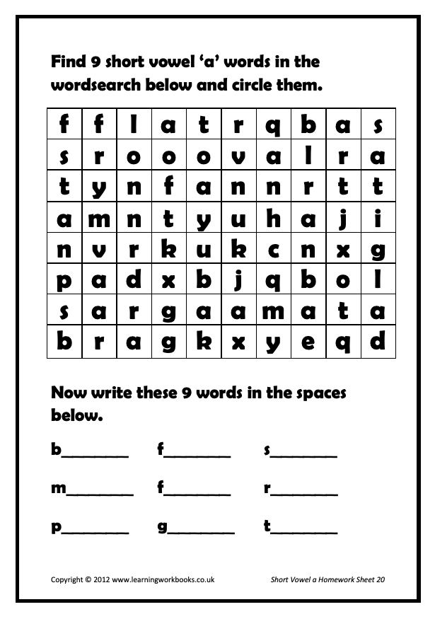 Phonics 1 Homework Sheets: Short Vowel a (downloadable digital product)