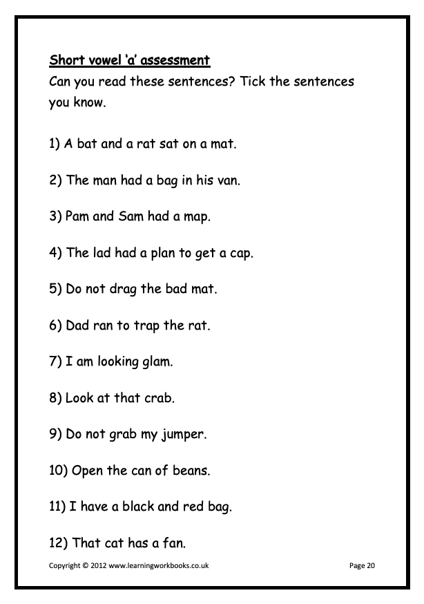 Phonics Workbook 1 - Short Vowel a (downloadable digital product)