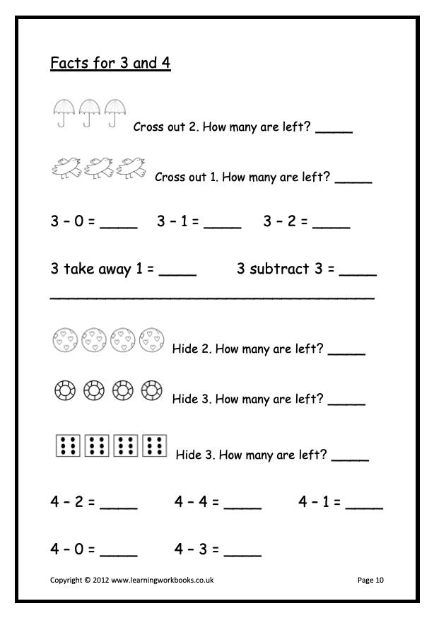 Subtraction to 5 Workbook (downloadable digital product)
